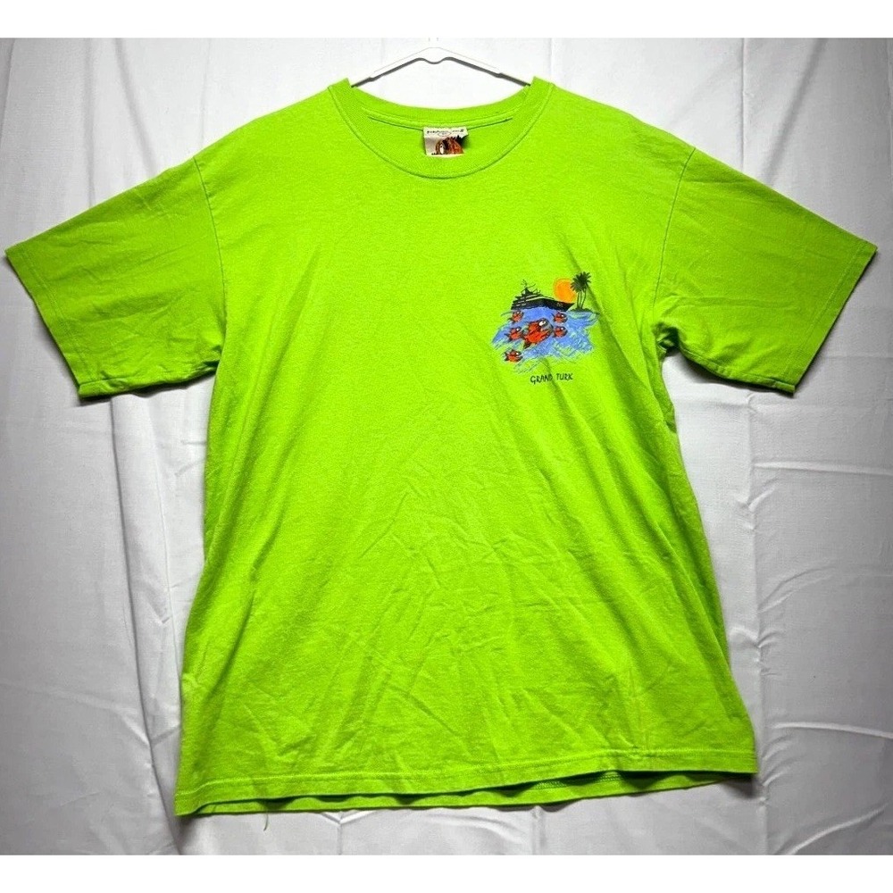 Pirana Joe T Shirt Mens Large Green Grand Turk Graphic Cotton Crew Neck Summer